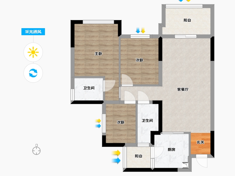 四川省-南充市-鸿通・翡翠城・紫云府-75.24-户型库-采光通风