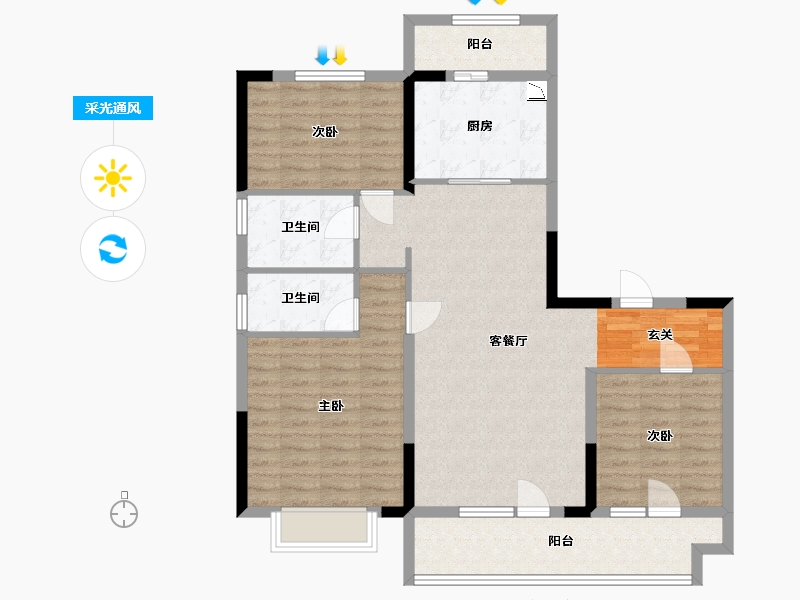 山东省-临沂市-碧桂园滨江学府-104.00-户型库-采光通风