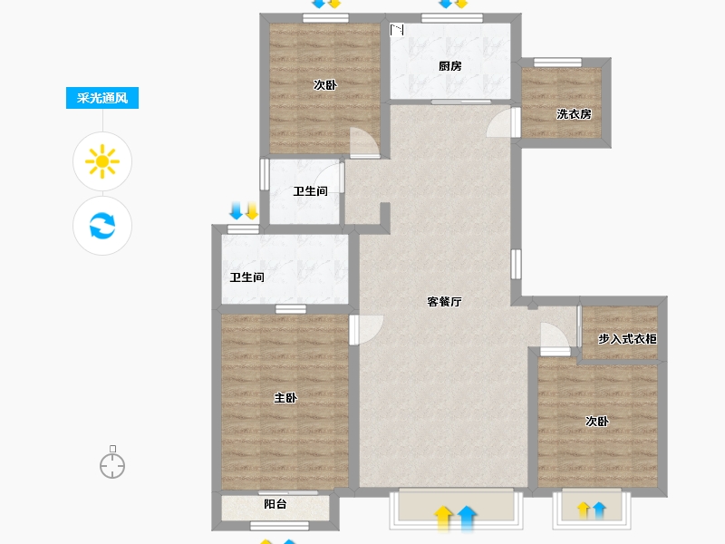 天津-天津市-中国铁建西派国印・禧阙-105.03-户型库-采光通风