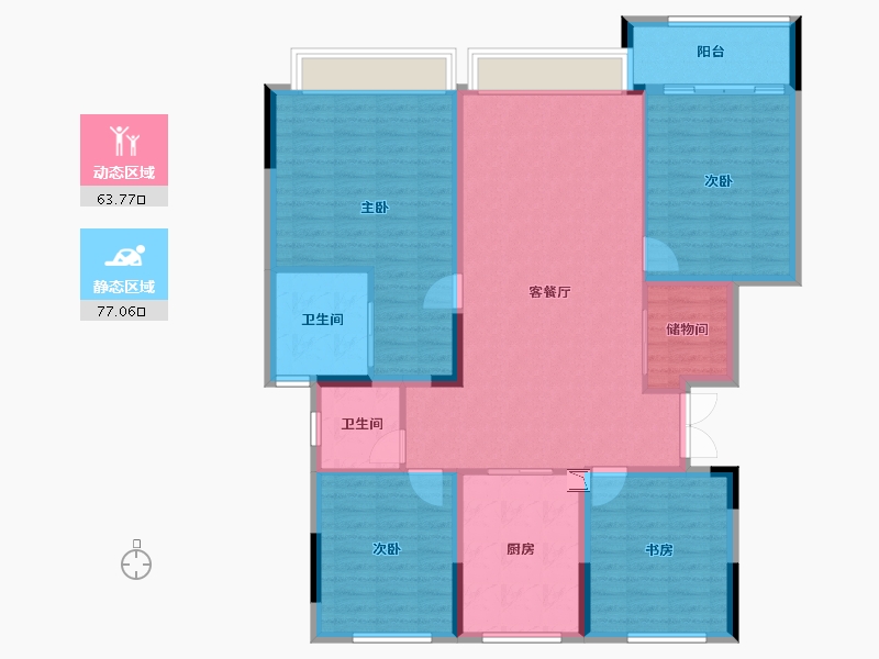 浙江省-宁波市-江山万里五期-128.00-户型库-动静分区