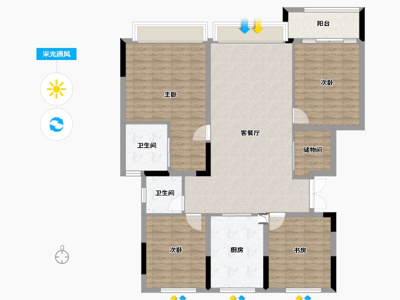 浙江省-宁波市-江山万里五期-128.00-户型库-采光通风