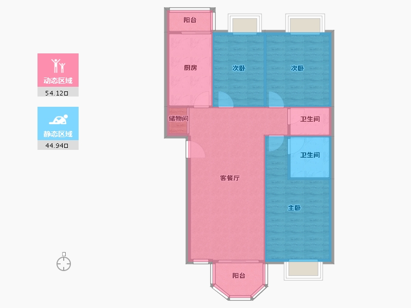 北京-北京市-枣园小区-90.70-户型库-动静分区