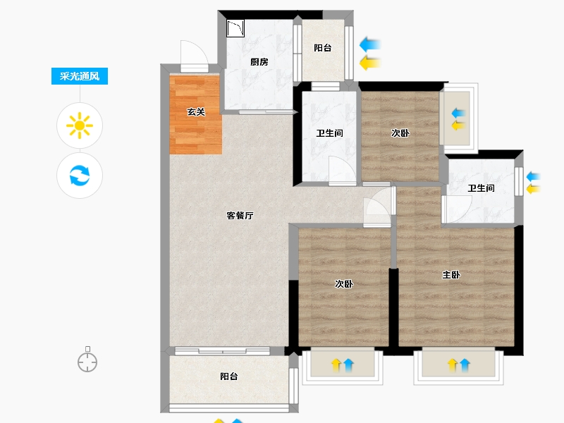 广东省-江门市-方圆・云山诗意（新会）-73.55-户型库-采光通风