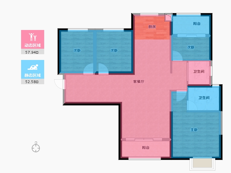 陕西省-西安市-曲江千林郡-98.62-户型库-动静分区