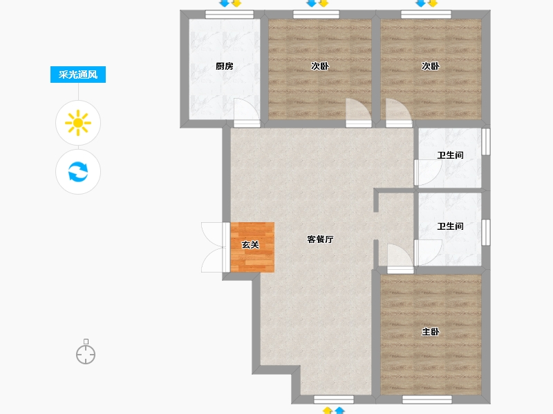 河北省-廊坊市-国瑞公馆-80.63-户型库-采光通风