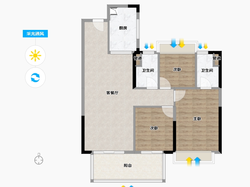 广西壮族自治区-南宁市-奥园瀚德棠悦府-79.95-户型库-采光通风