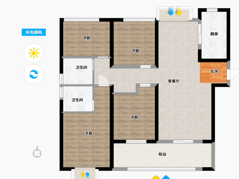 湖南省-长沙市-环球融创会展上东区-113.61-户型库-采光通风