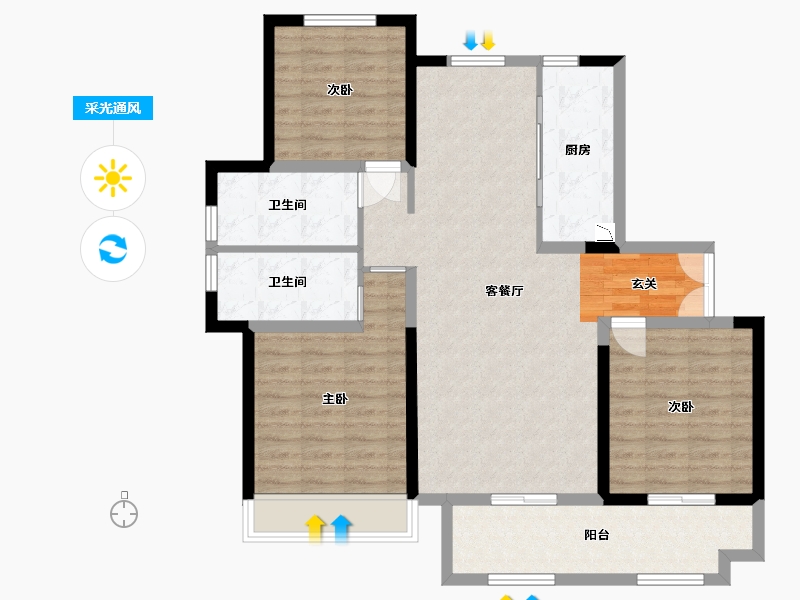 山东省-烟台市-百年万悦府-103.45-户型库-采光通风