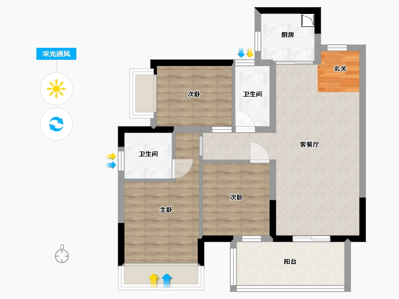 广西壮族自治区-南宁市-五象澜庭府-74.53-户型库-采光通风