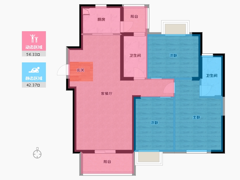 湖南省-长沙市-伊景园・滨河苑-88.00-户型库-动静分区