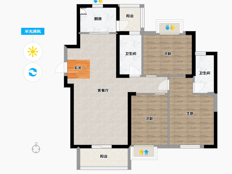 湖南省-长沙市-伊景园・滨河苑-88.00-户型库-采光通风