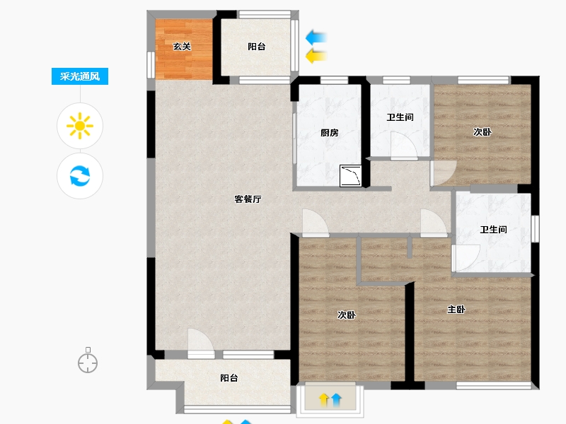 山东省-烟台市-旭辉银盛泰・辉盛岚湾-102.40-户型库-采光通风