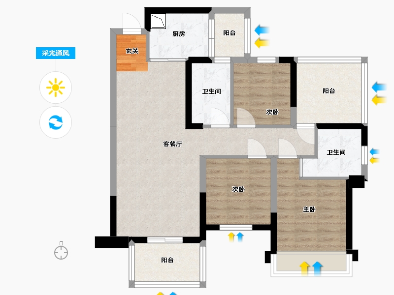 广西壮族自治区-南宁市-盛邦珑悦-83.79-户型库-采光通风