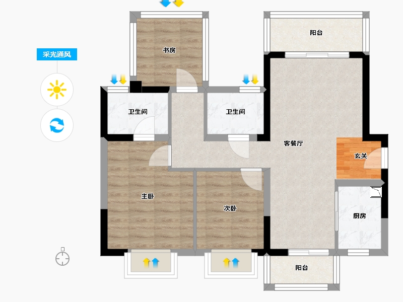 广西壮族自治区-南宁市-中南春风南岸-74.13-户型库-采光通风