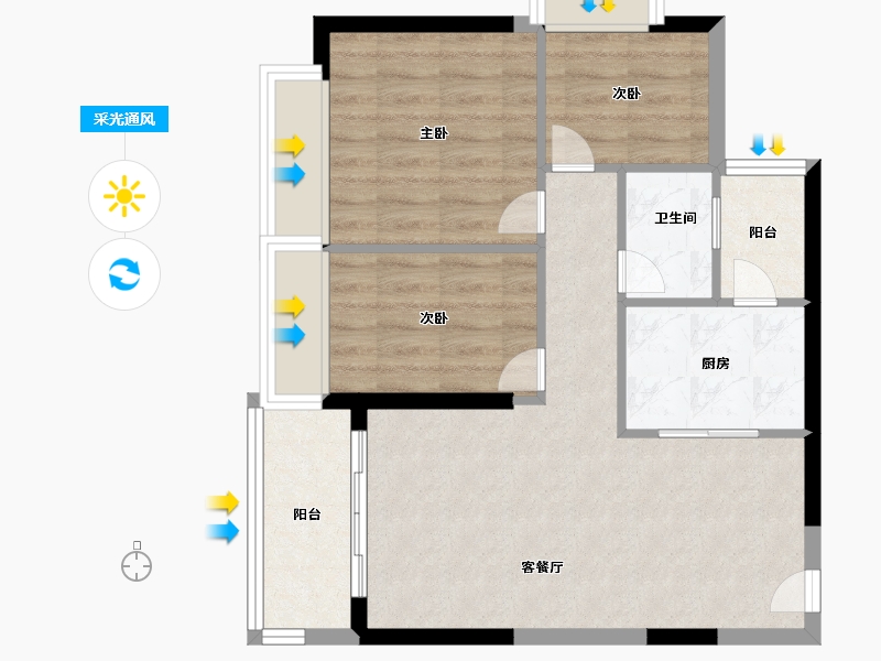 广东省-江门市-南岸 壹号银海-65.00-户型库-采光通风