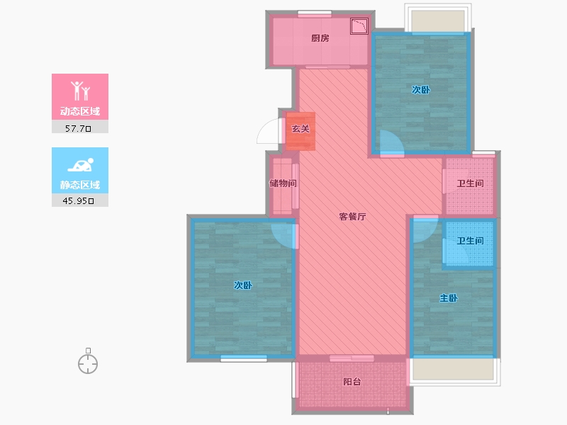 江苏省-徐州市-翡翠城17号楼-90.53-户型库-动静分区