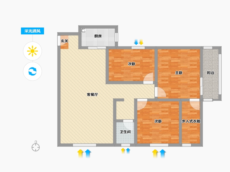 陕西省-宝鸡市-水苑新居-102.96-户型库-采光通风