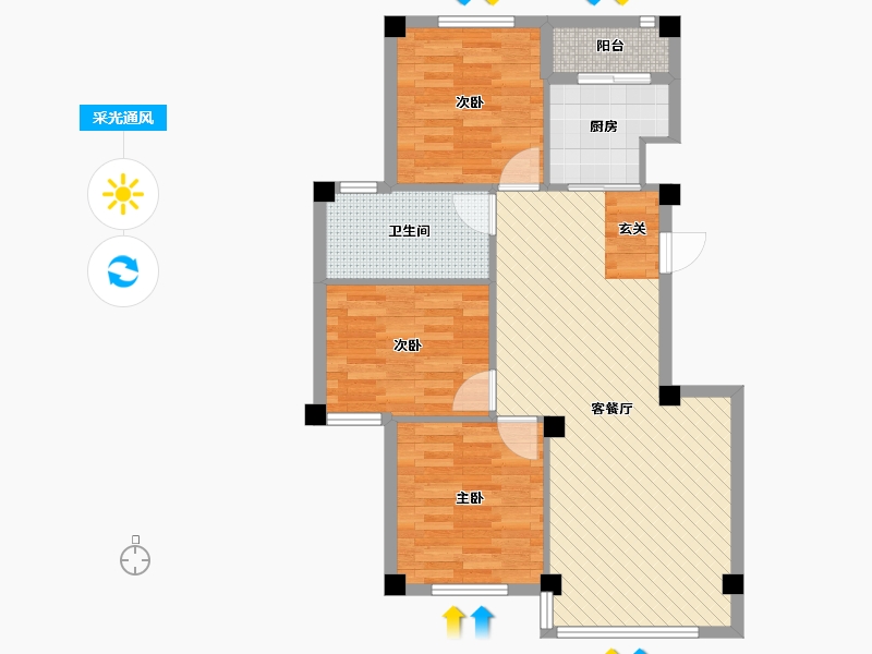 云南省-昆明市-龙旺轩和园-78.35-户型库-采光通风