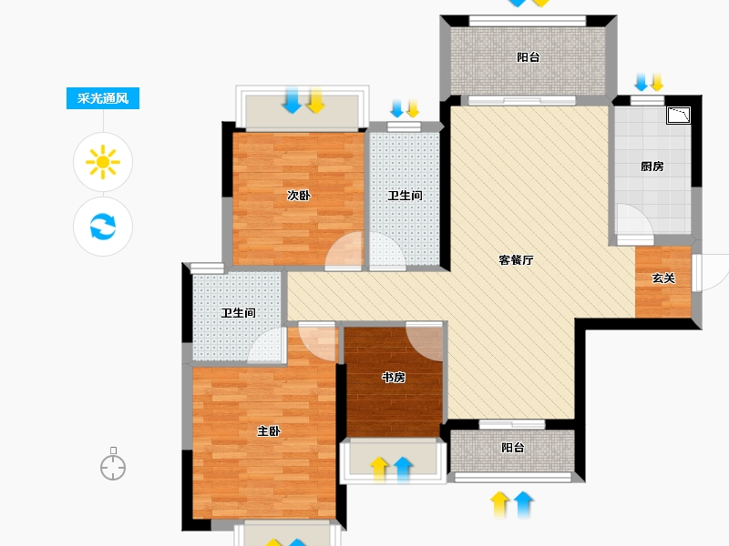 广东省-韶关市-欧浦御龙湾-84.41-户型库-采光通风