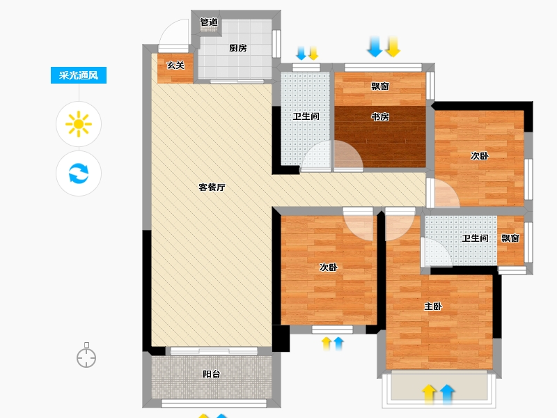 广西壮族自治区-南宁市-江湾山语城-80.25-户型库-采光通风