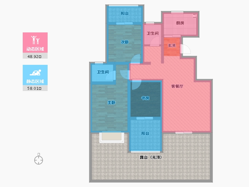 陕西省-宝鸡市-水木清华-131.22-户型库-动静分区