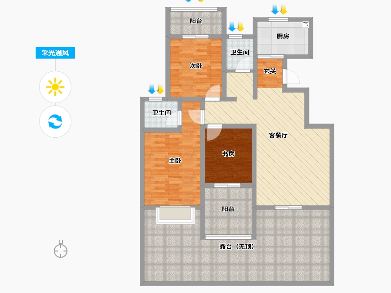 陕西省-宝鸡市-水木清华-131.22-户型库-采光通风