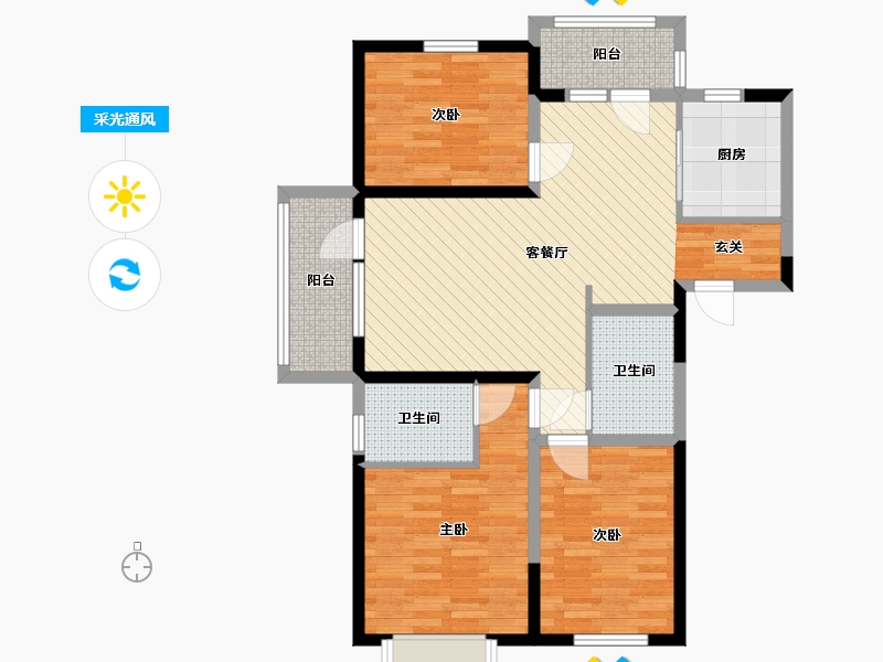 山东省-临沂市-荣盛沂河馨苑A区-93.00-户型库-采光通风