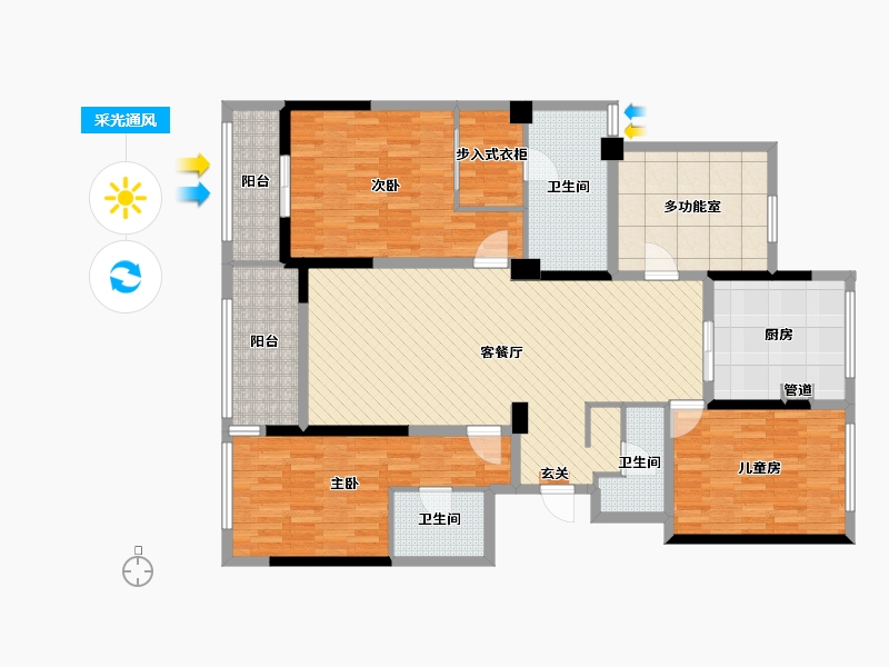 江苏省-苏州市-苏州湾景苑-140.00-户型库-采光通风