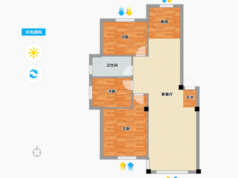 辽宁省-丹东市-东御城-90.42-户型库-采光通风