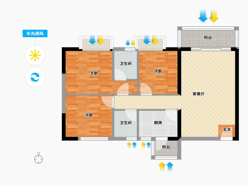 四川省-成都市-芙蓉华庭-80.22-户型库-采光通风