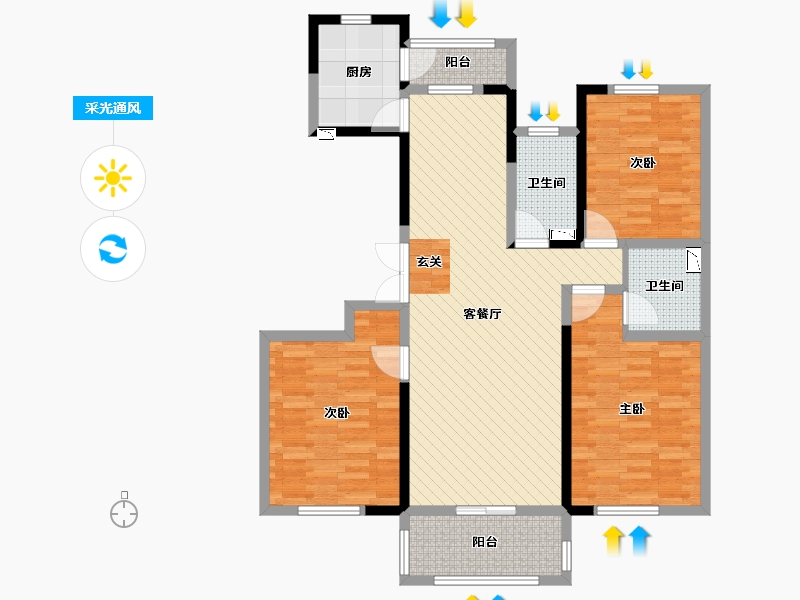 山西省-朔州市-海源滨河湾小区-102.87-户型库-采光通风