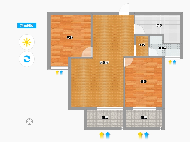 浙江省-嘉兴市-香港兴业御缇湾-66.96-户型库-采光通风