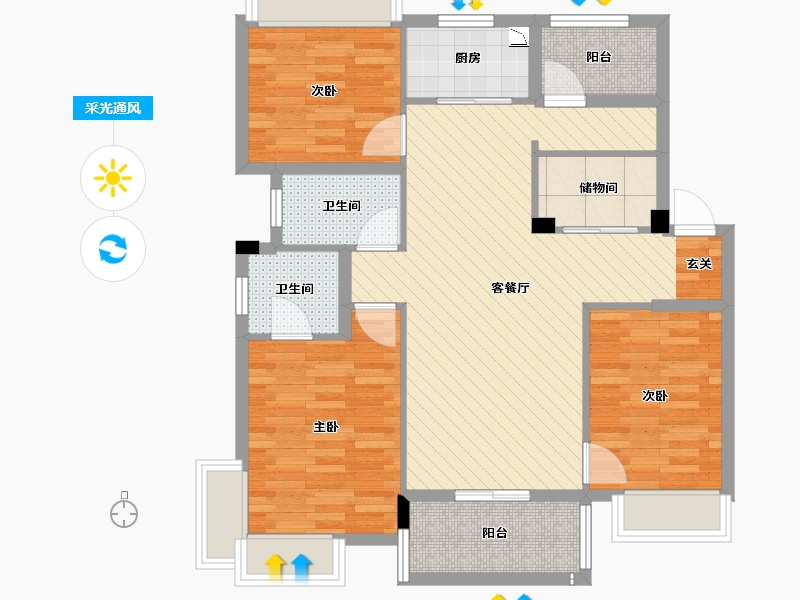 浙江省-杭州市-运河悦章-89.75-户型库-采光通风