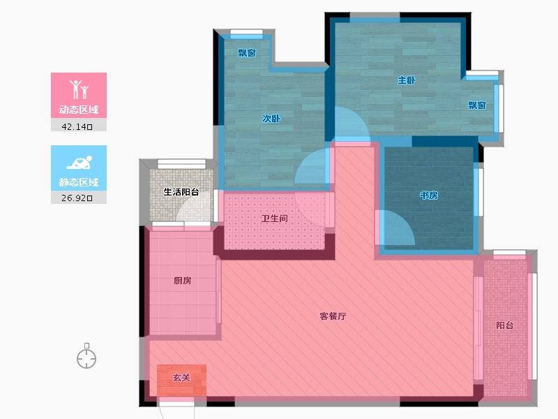 重庆-重庆市-金科廊桥水乡一组团-60.99-户型库-动静分区