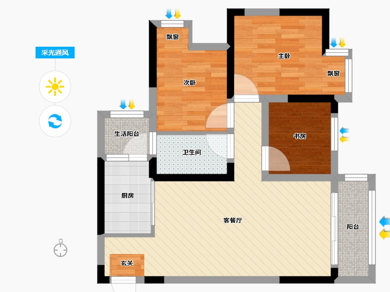 重庆-重庆市-金科廊桥水乡一组团-60.99-户型库-采光通风