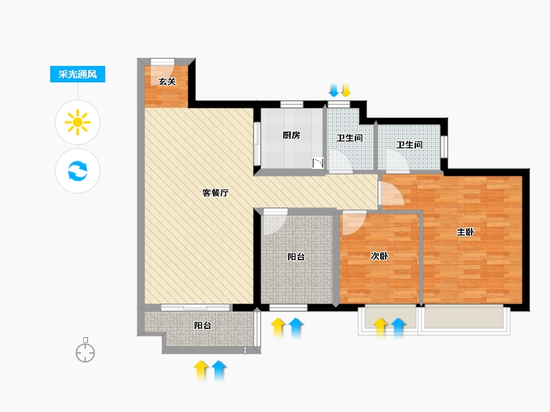 广东省-佛山市-美的御海东郡-85.93-户型库-采光通风