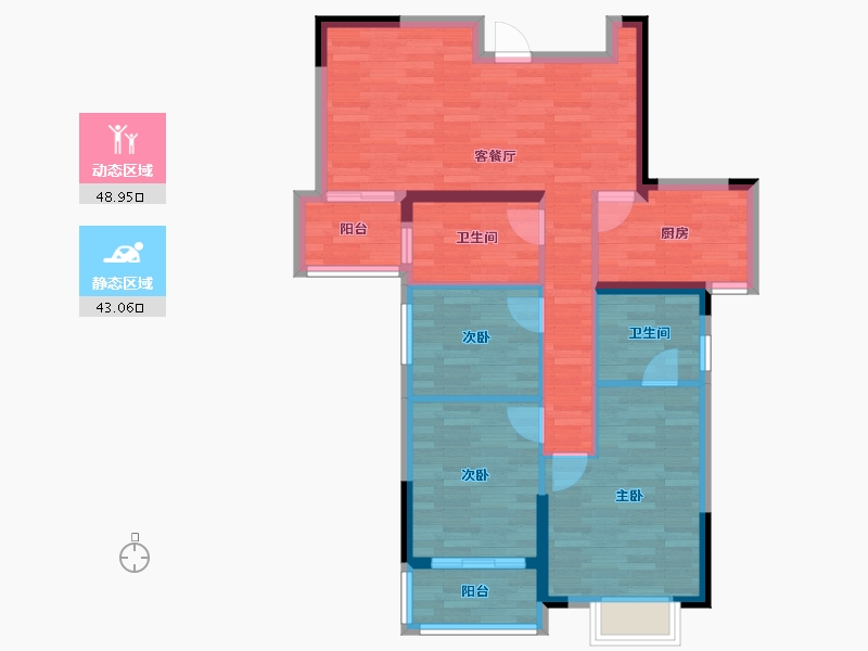 湖北省-孝感市-香港城2期-81.96-户型库-动静分区