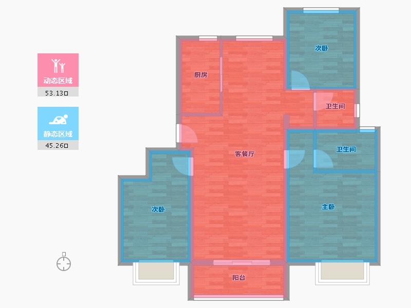 陕西省-宝鸡市-世家景城-88.09-户型库-动静分区