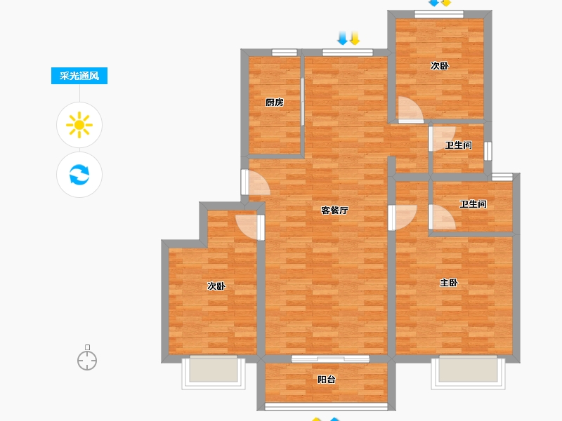 陕西省-宝鸡市-世家景城-88.09-户型库-采光通风