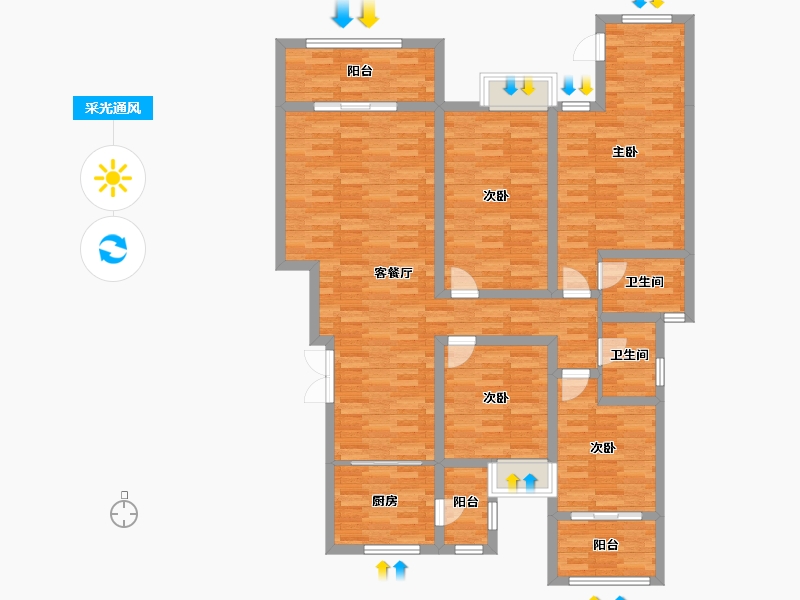 重庆-重庆市-飞洋华府-129.36-户型库-采光通风