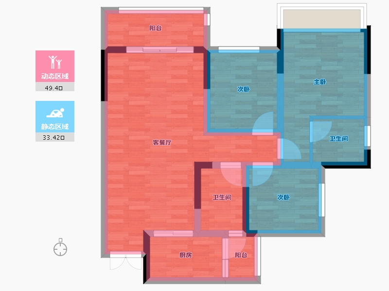 重庆-重庆市-金棕佳苑-72.66-户型库-动静分区