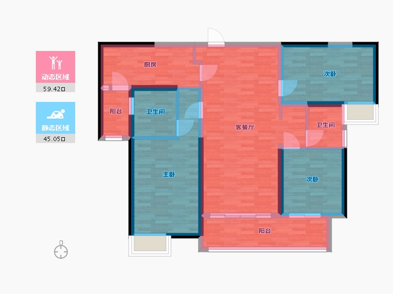 湖南省-株洲市-长房湘江府-93.25-户型库-动静分区