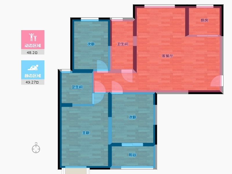 河南省-郑州市-西堡新居-86.65-户型库-动静分区