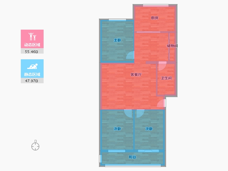 北京-北京市-玉桥西里-92.84-户型库-动静分区