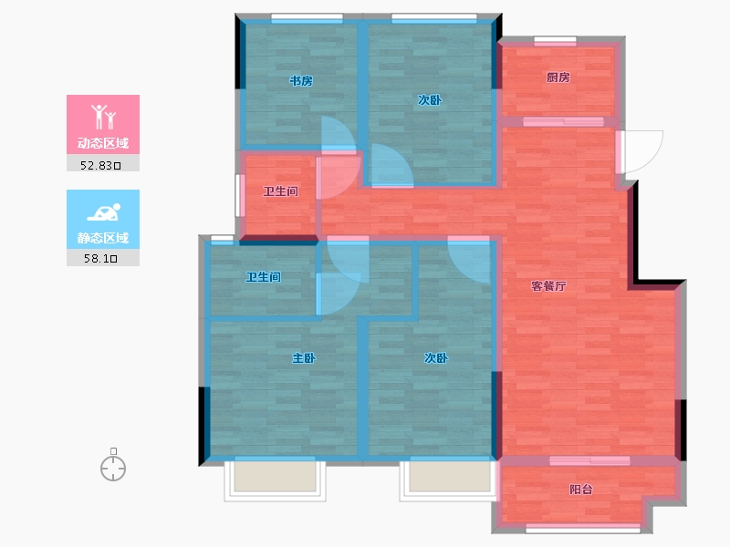 浙江省-金华市-美的宝龙世家-97.75-户型库-动静分区