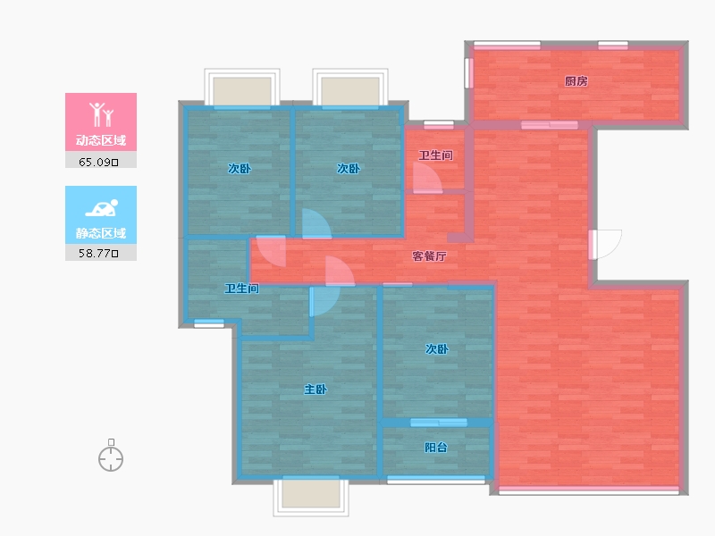 湖南省-常德市-德城水岸-111.36-户型库-动静分区