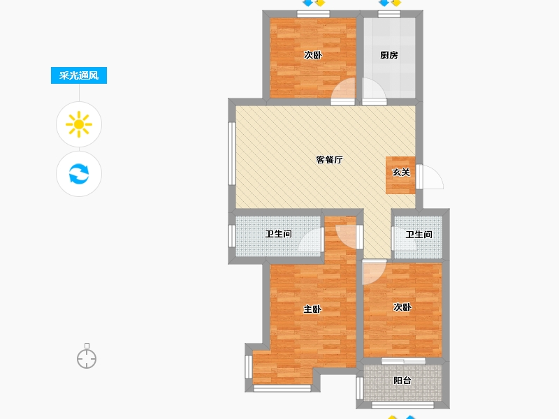 河北省-沧州市-宏宇.亚龙湾-73.91-户型库-采光通风