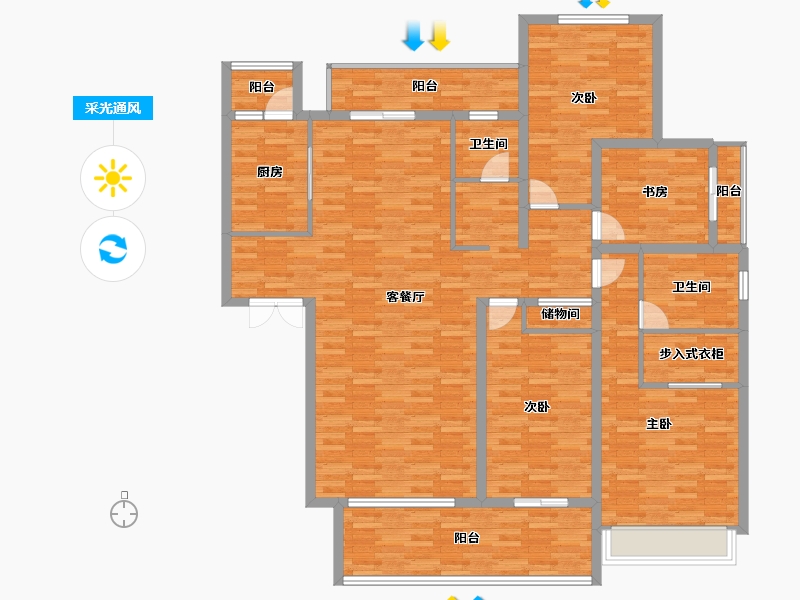 安徽省-芜湖市-凤鸣湖公寓-161.00-户型库-采光通风