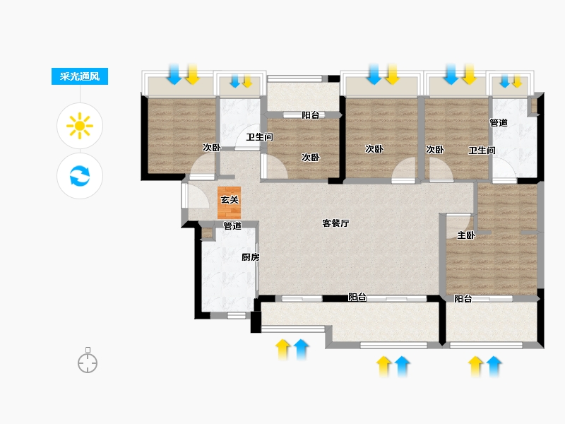 广东省-深圳市-卓越誉珑-120.00-户型库-采光通风