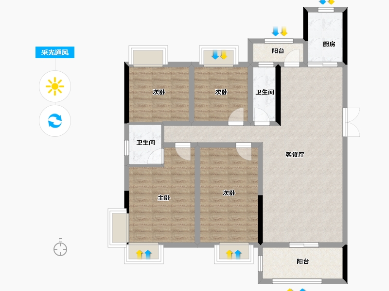 江西省-吉安市-东方巴黎-105.32-户型库-采光通风